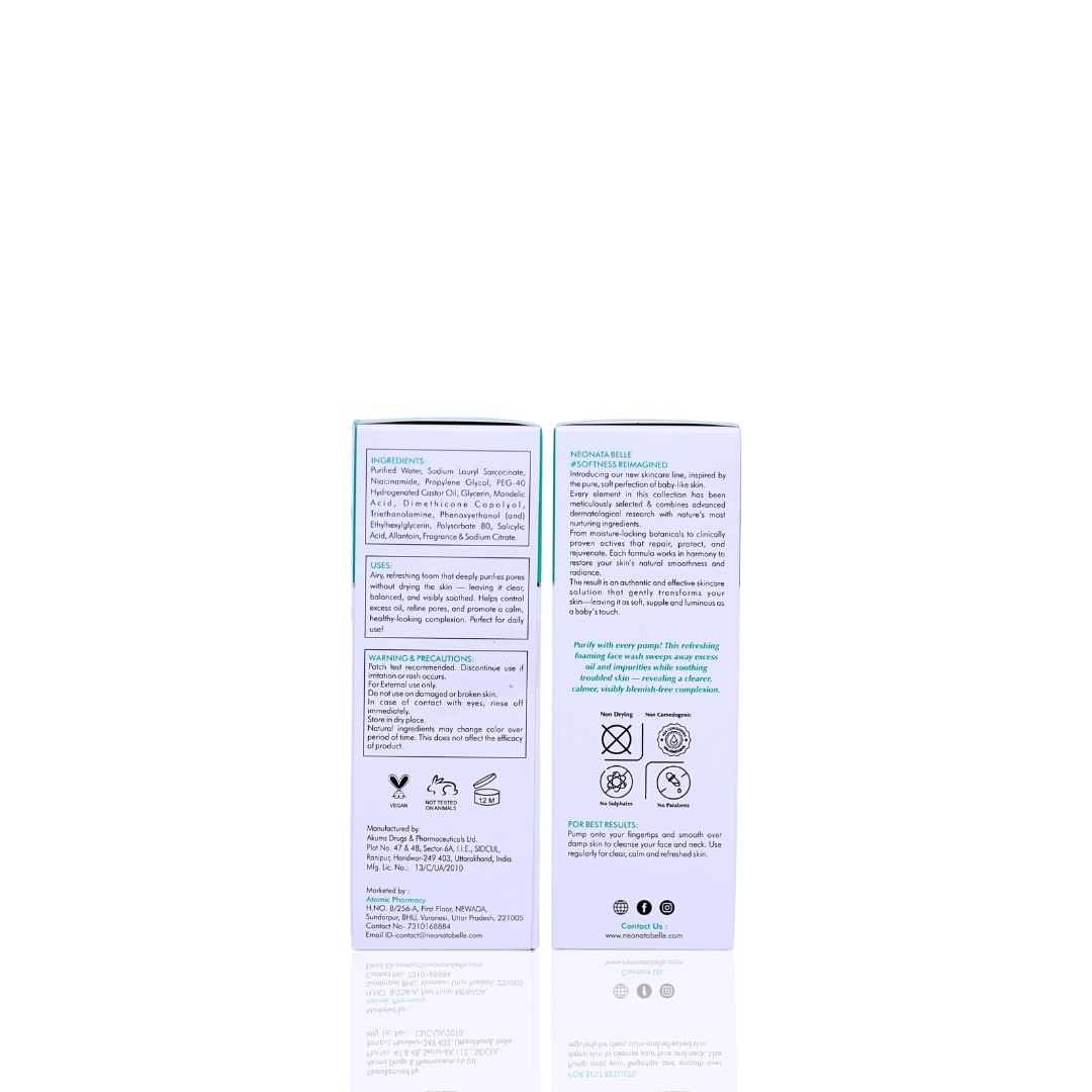 Neonata Belle Deep Pore Clarifying Foaming Face Wash | Oil Control & Acne Cleanser for Oily and Acne-Prone Skin