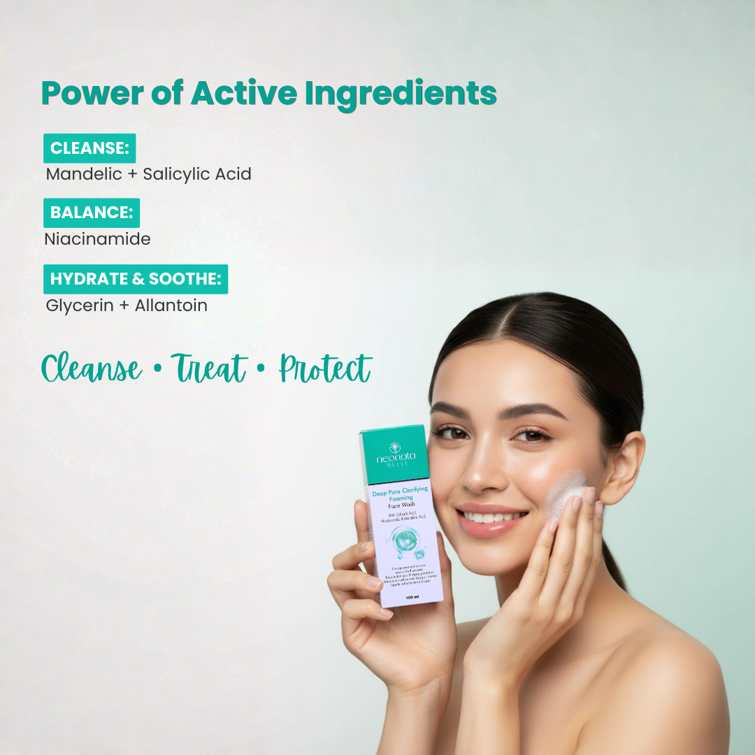 Neonata Belle Deep Pore Clarifying Foaming Face Wash | Oil Control & Acne Cleanser for Oily and Acne-Prone Skin