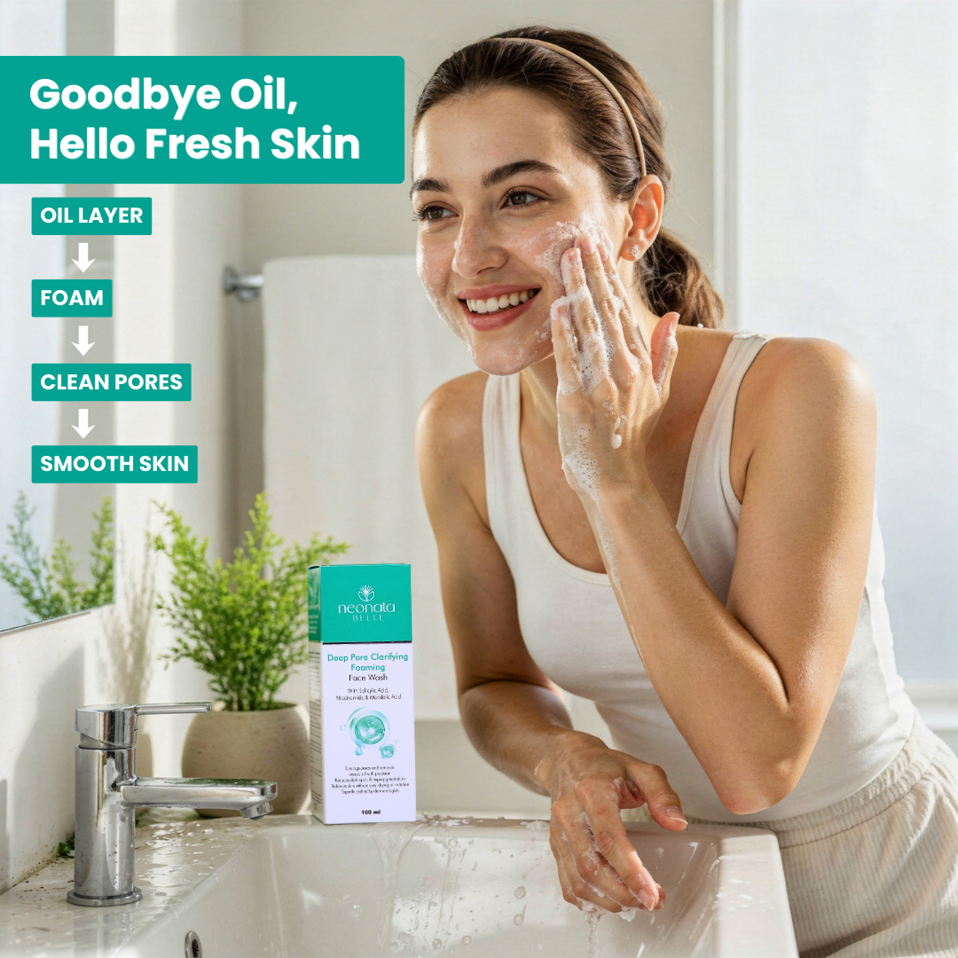 Neonata Belle Deep Pore Clarifying Foaming Face Wash | Oil Control & Acne Cleanser for Oily and Acne-Prone Skin