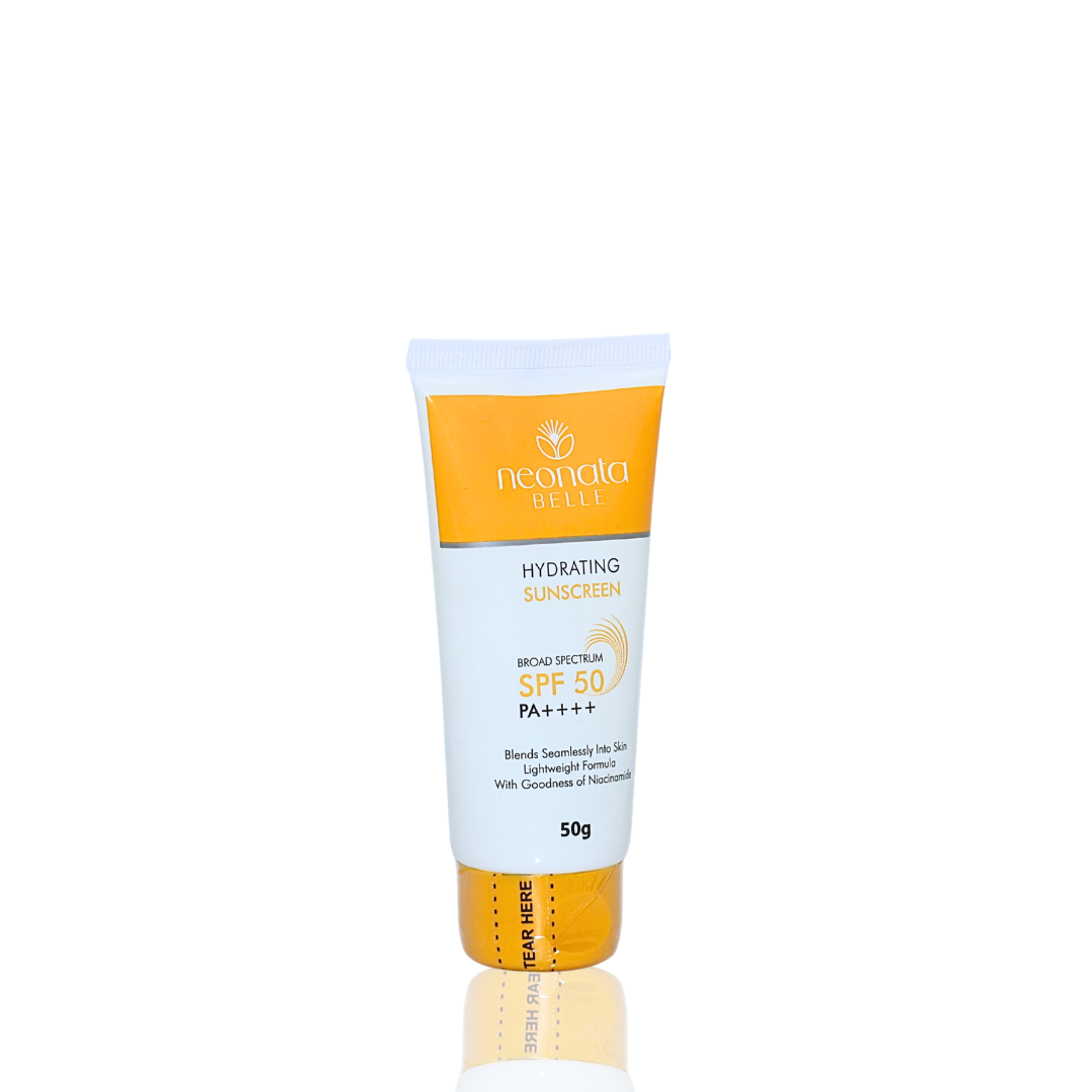 Tube of sunscreen with orange and white label on a white background