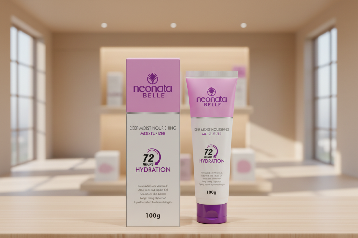 Neocaled Sélée skincare products on a wooden shelf