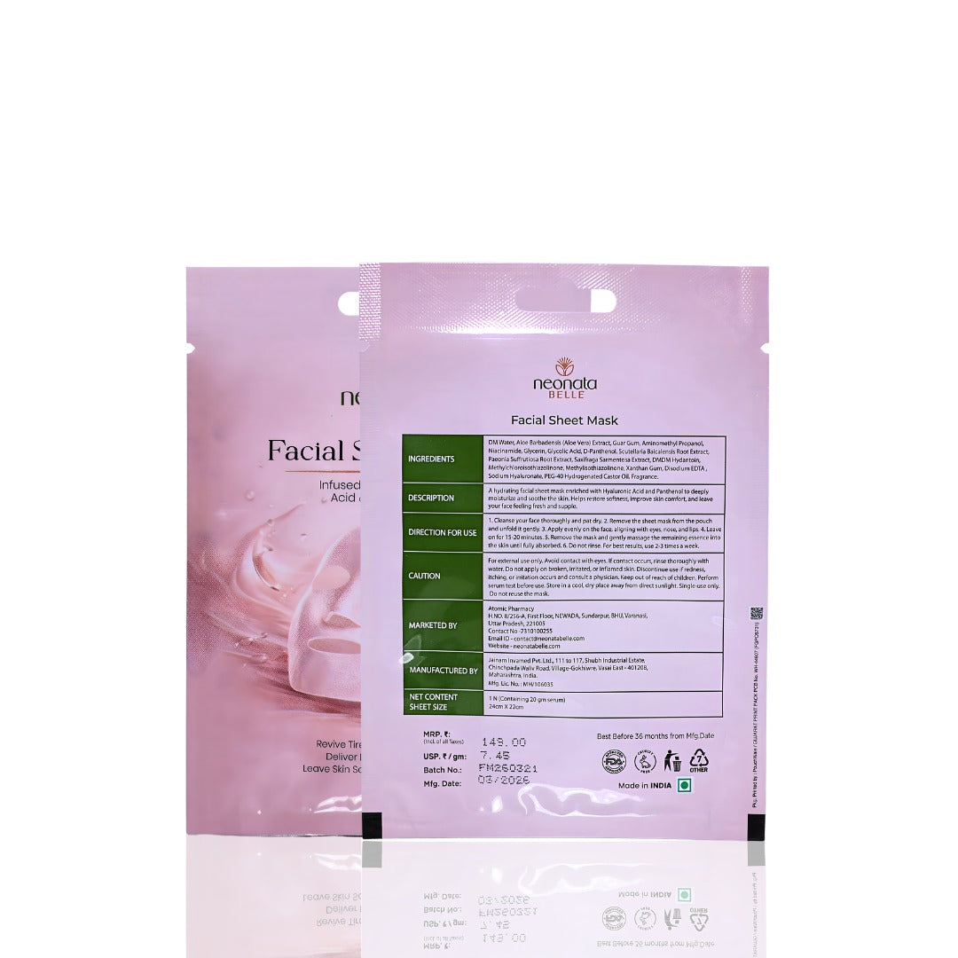 Neonata Belle Hyaluronic Tencel Sheet Mask | Intense Hydration & Plumping Face Mask for Dry and Dehydrated Skin