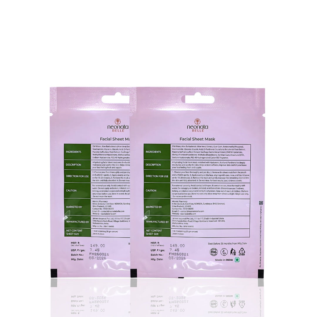 Neonata Belle Hyaluronic Tencel Sheet Mask | Intense Hydration & Plumping Face Mask for Dry and Dehydrated Skin